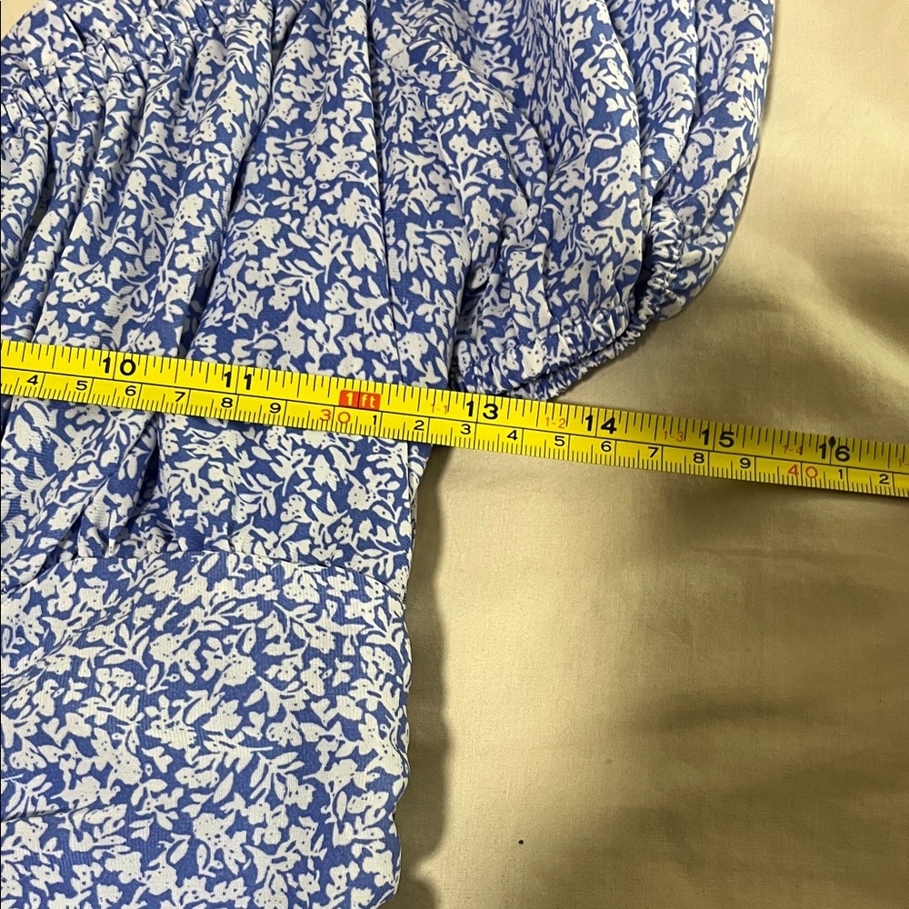 Elegant Blue Floral Ruched Mini Dress CE007 - Picture 7 of 11